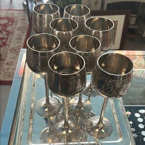 Elegant Silver-plated etched Wine‎ Goblet Set of 8